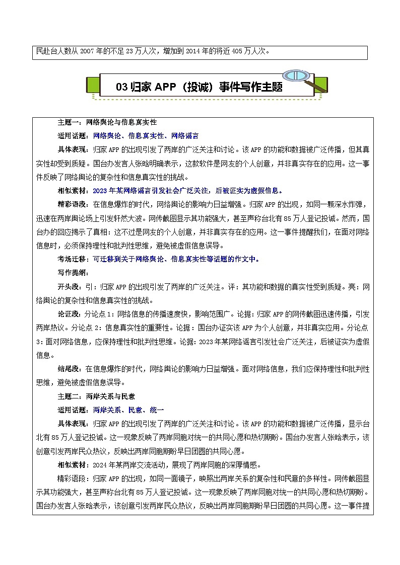 热点话题53：归家APP引发两岸热议——两岸交流的桥梁与认知作战的挑战-2026年高考语文作文热点话题素材讲练（全国通用）第3页