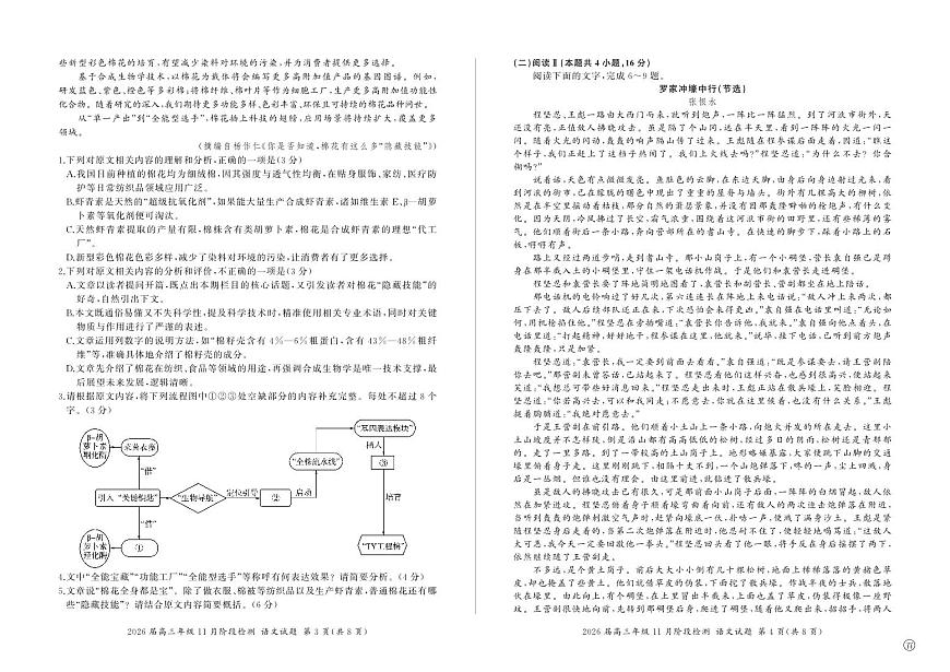 河南省百师联盟2026届高三上学期年级11月阶段检测语文试卷+答案第2页