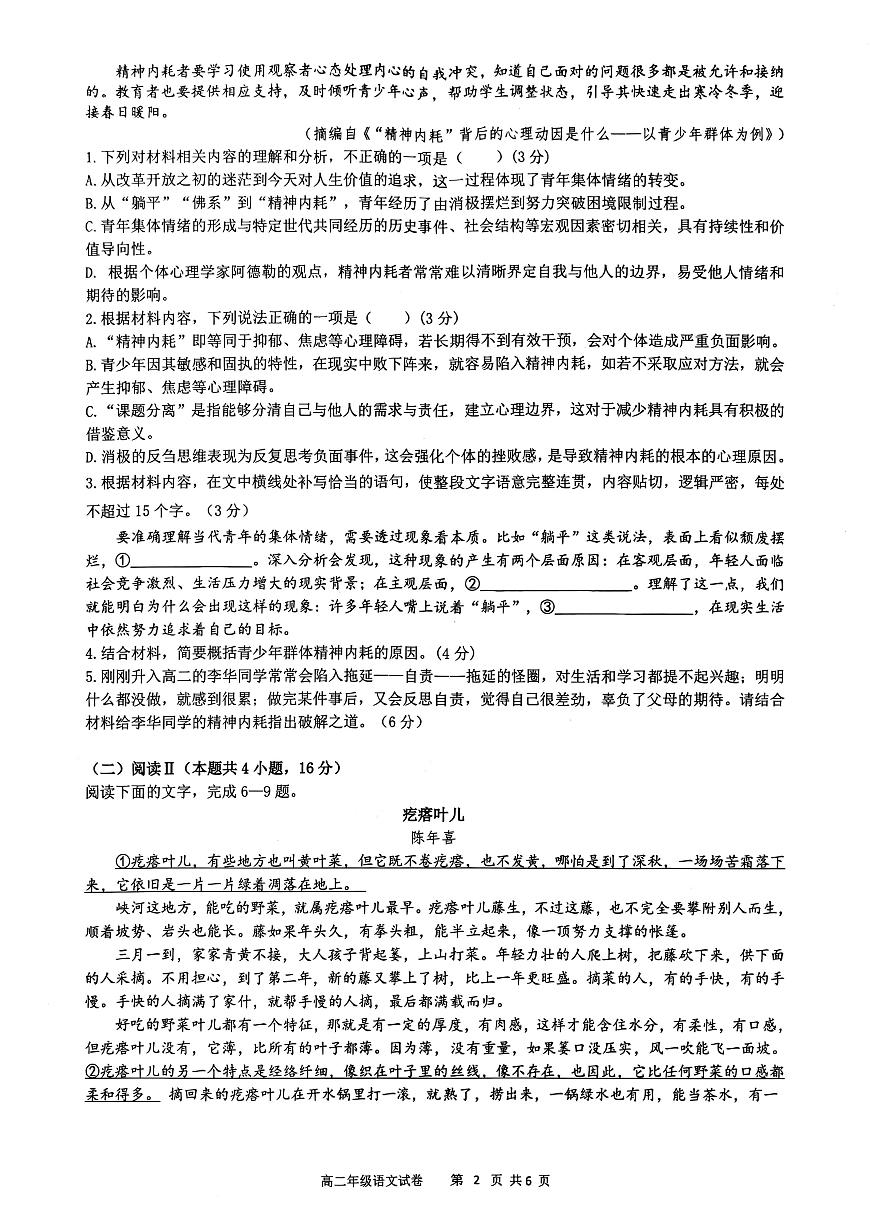 安徽省合肥市普通高中六校联盟2025-2026学年高二上学期11月期中考试语文试题第2页