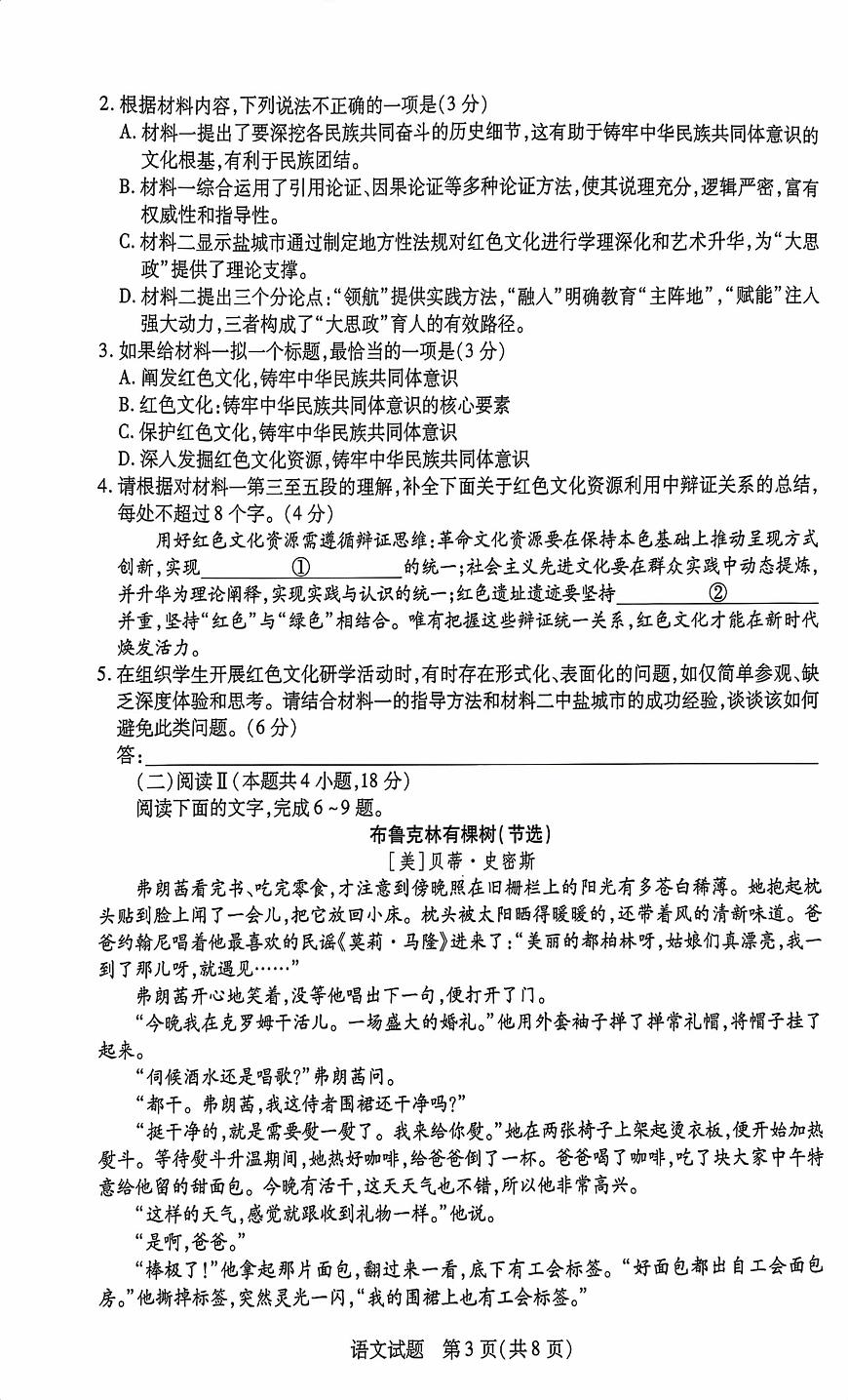 海南省2025-2026学年高二年级上学期学业水平诊断（一）语文试题（月考）第3页