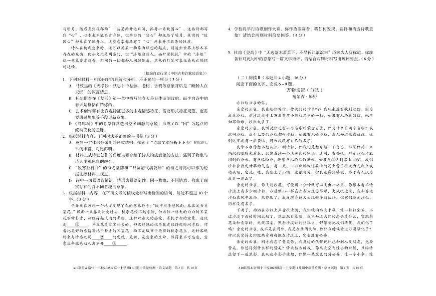 【语文】A10联盟＆宿州十三校2025级高一上学期11月期中质量检测语文第2页