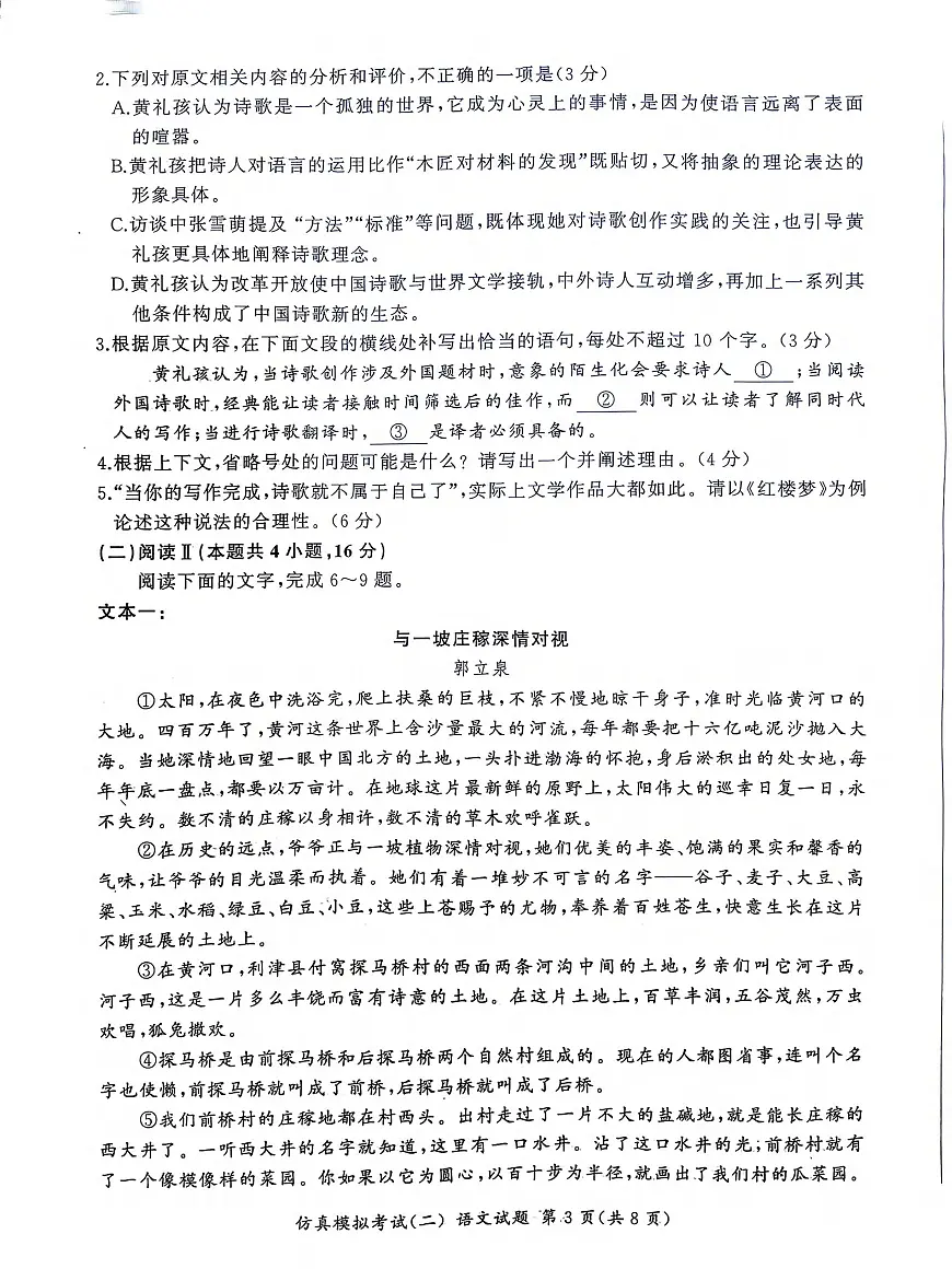 2026届江西省高三上学期高考仿真模拟考试（二）语文试题（高考模拟）第3页