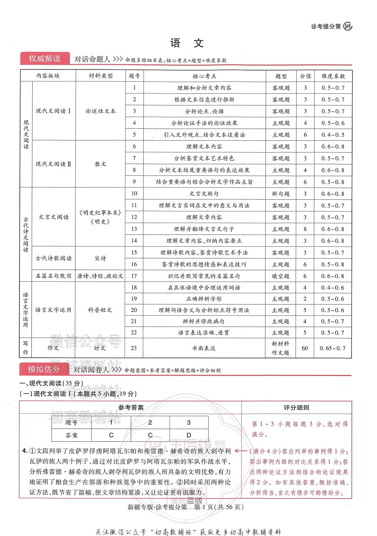 高考押题预测卷 2025新疆专版 语文答案第2页