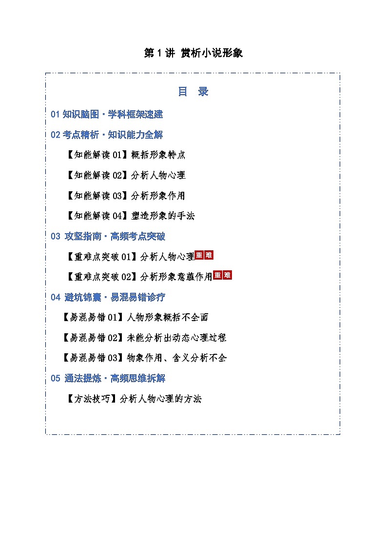 高考语文一轮复习-赏析小说形象（知识清单）（全国通用）原卷版第1页