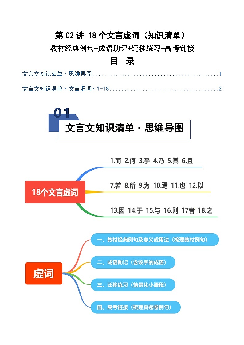高考语文一轮复习-18个文言虚词（知识清单）（全国通用）原卷版第1页