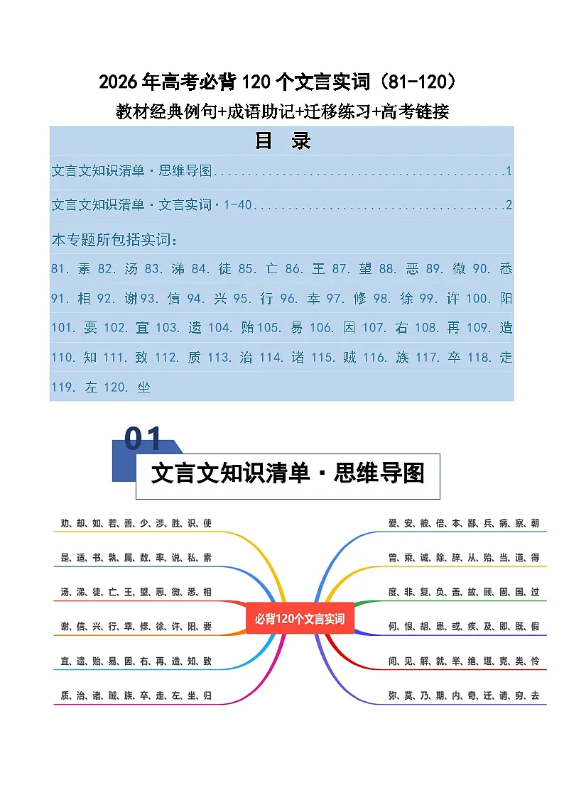 高考语文一轮复习-必背120个文言实词（81-120）（知识清单）（全国通用）原卷版第1页