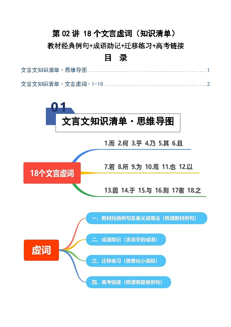 高考语文一轮复习-18个文言虚词（知识清单）（全国通用）解析版第1页