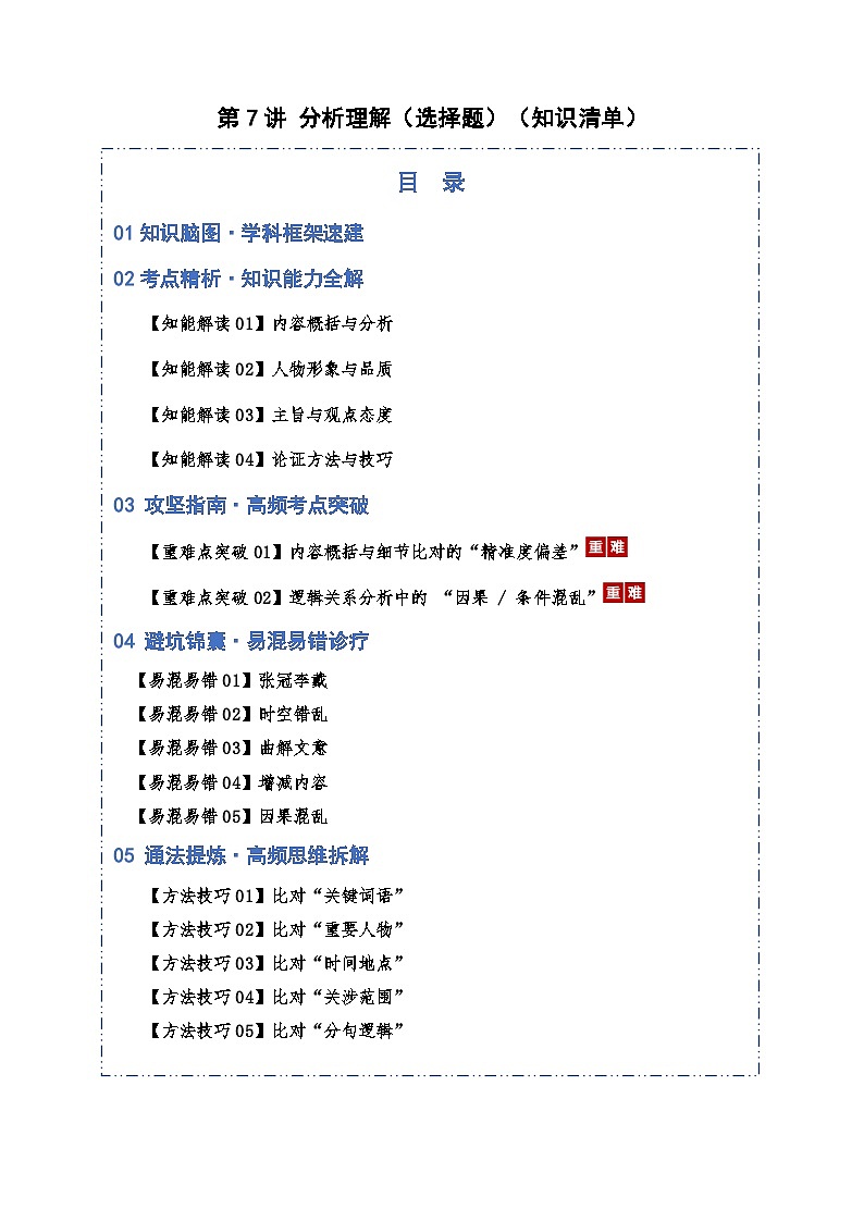 高考语文一轮复习-分析理解（选择题）（知识清单）（全国通用）原卷版第1页