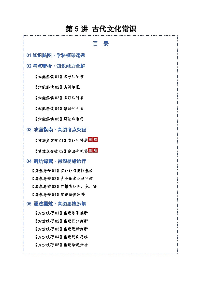 高考语文一轮复习-古代文化常识（知识清单）（全国通用）原卷版第1页