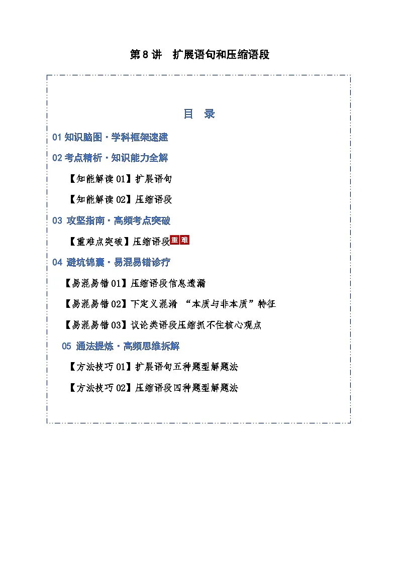 高考语文一轮复习-扩展语句和压缩语段（知识清单）（全国通用）解析版第1页