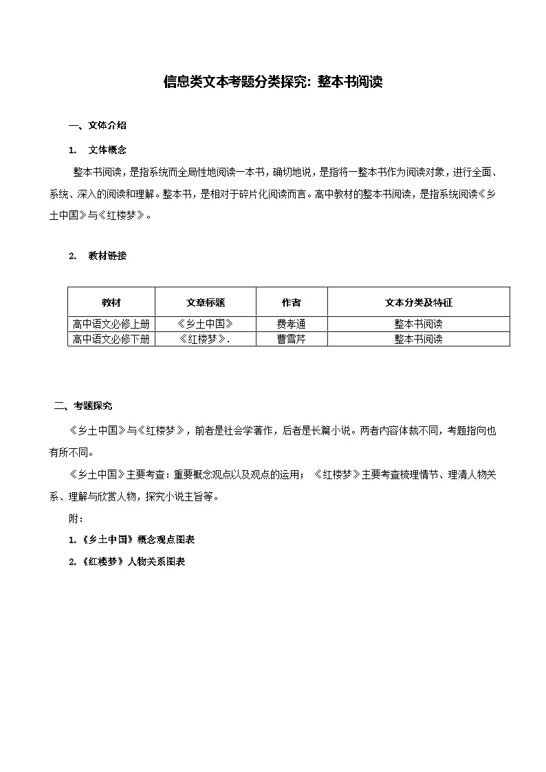 高考语文一轮复习-整本书阅读（原卷版）第1页