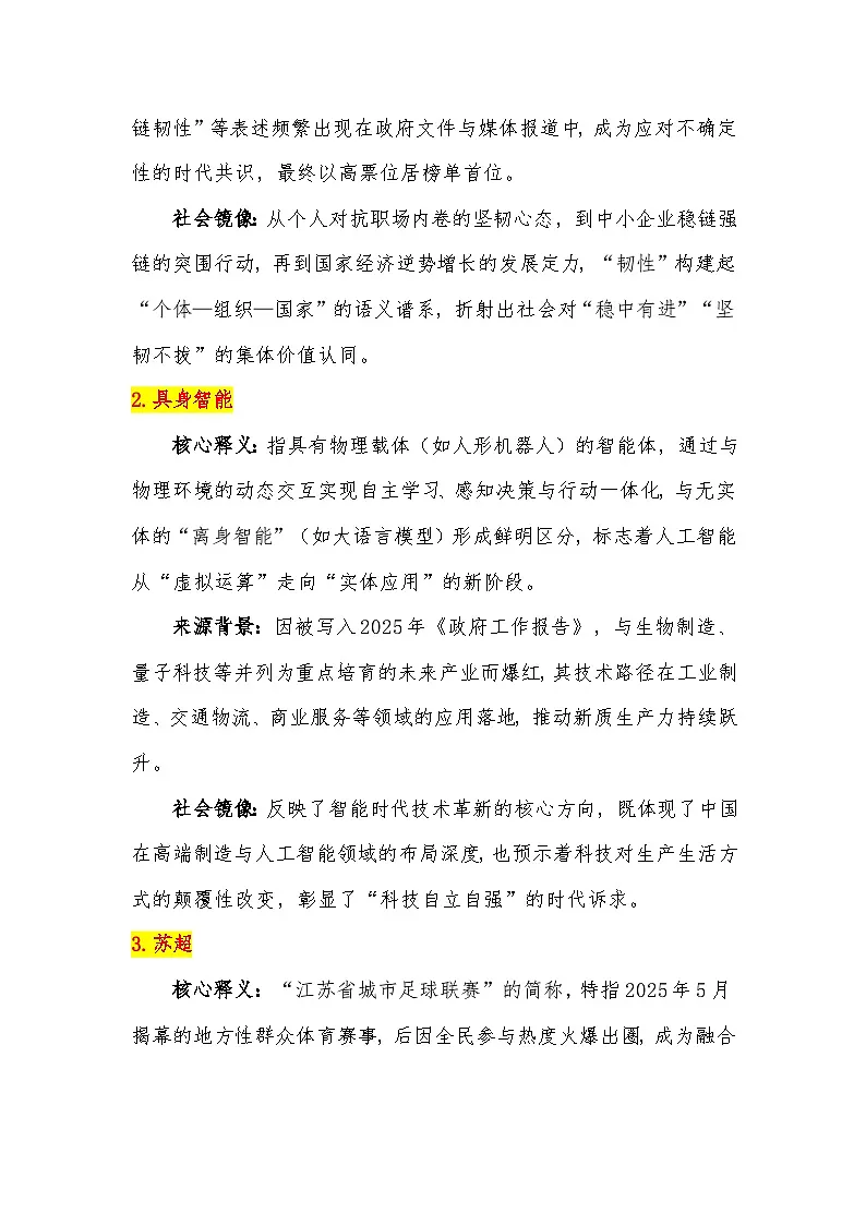 13【热点新闻：2025年度十大网络流行语】素材整理与运用 -2026届高考语文热点作文素材讲练（全国通用）第3页