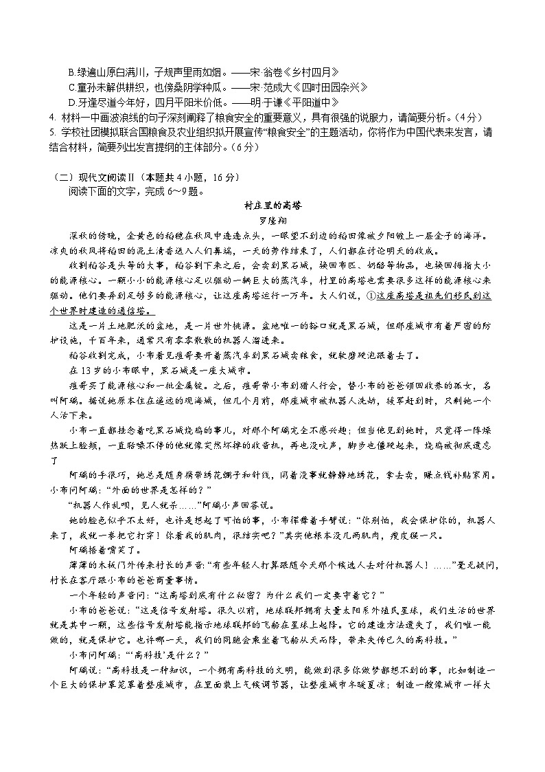 湖北省襄阳市第五中学2025届高三下学期适应性考试（四）语文试卷（含答案）第3页