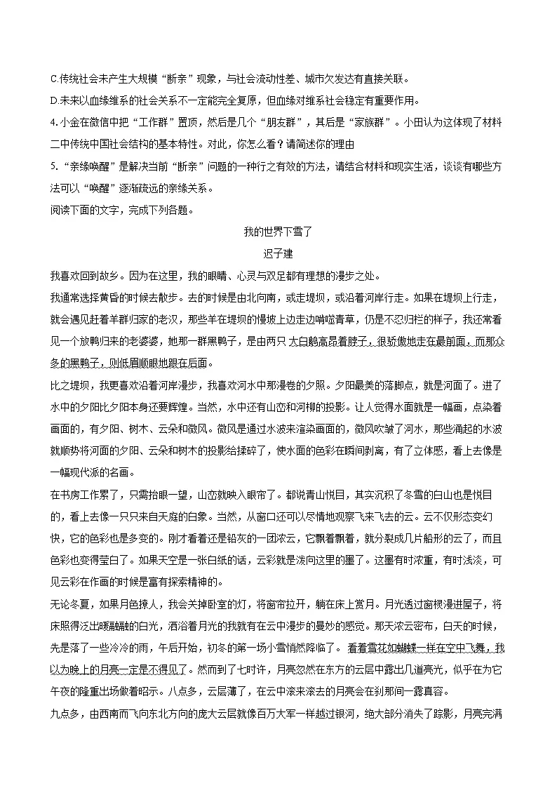 2024-2025学年湖北省武汉市江岸区高一（上）期末语文试卷(含相信答案解析)第3页