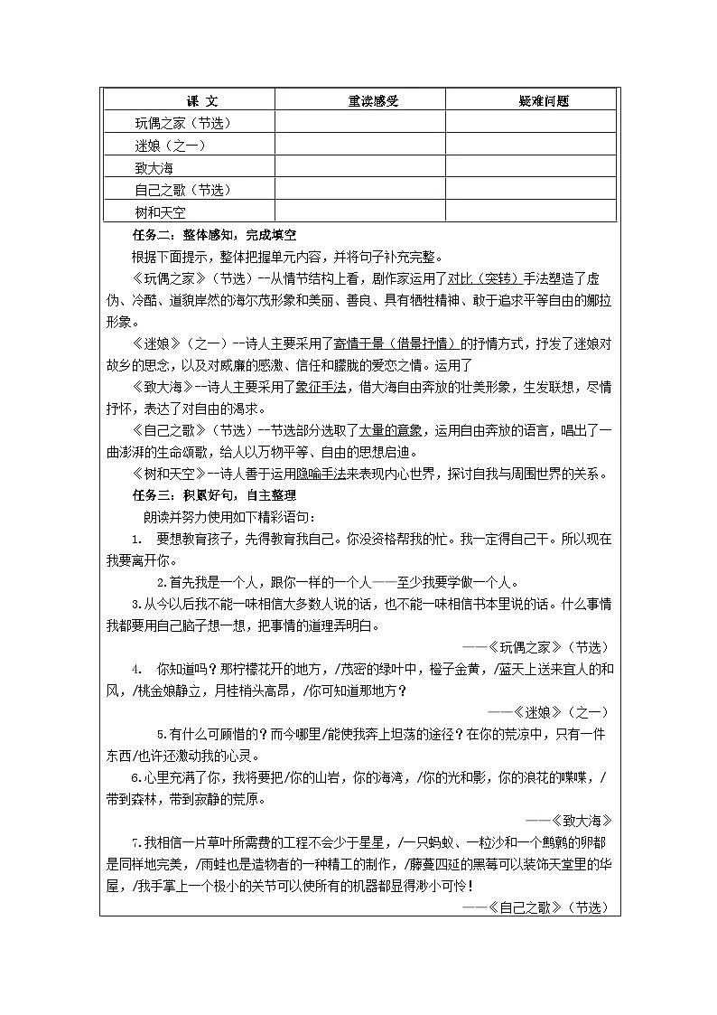 统编版高中语文 选修中册第四单元 单元研习任务 表格式教案第2页