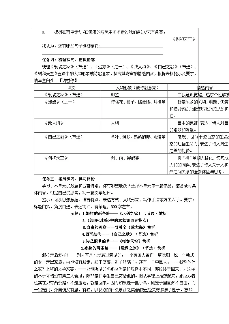 统编版高中语文 选修中册第四单元 单元研习任务 表格式教案第3页