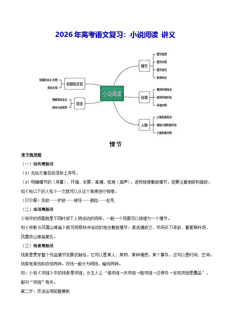 2026年高考语文复习：小说阅读 讲义第1页