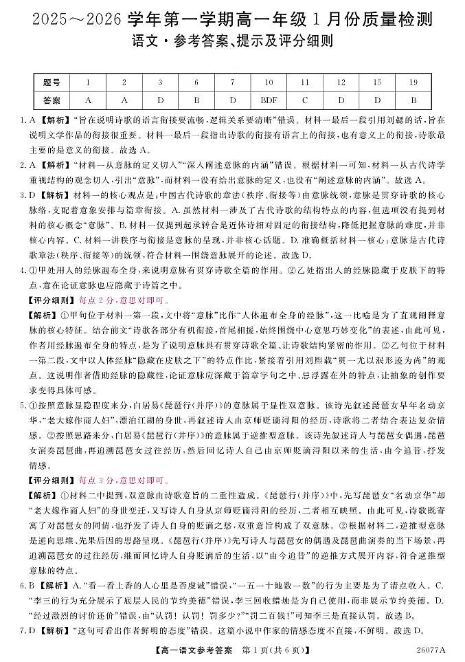 语文试题卷详解答案 第1页