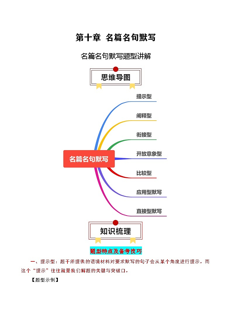 名篇名句默写题型讲解-高考语文一轮复习知识清单（全国通用）（原卷版）第1页