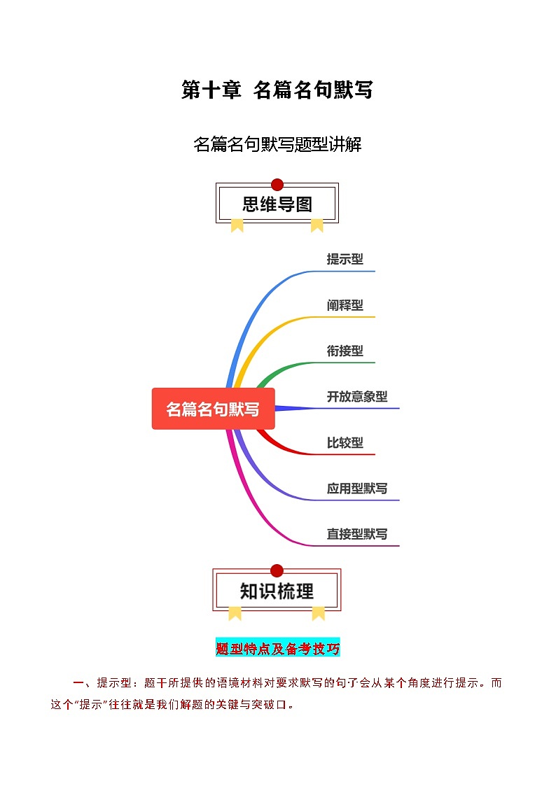 名篇名句默写题型讲解-高考语文一轮复习知识清单（全国通用）（解析版）第1页