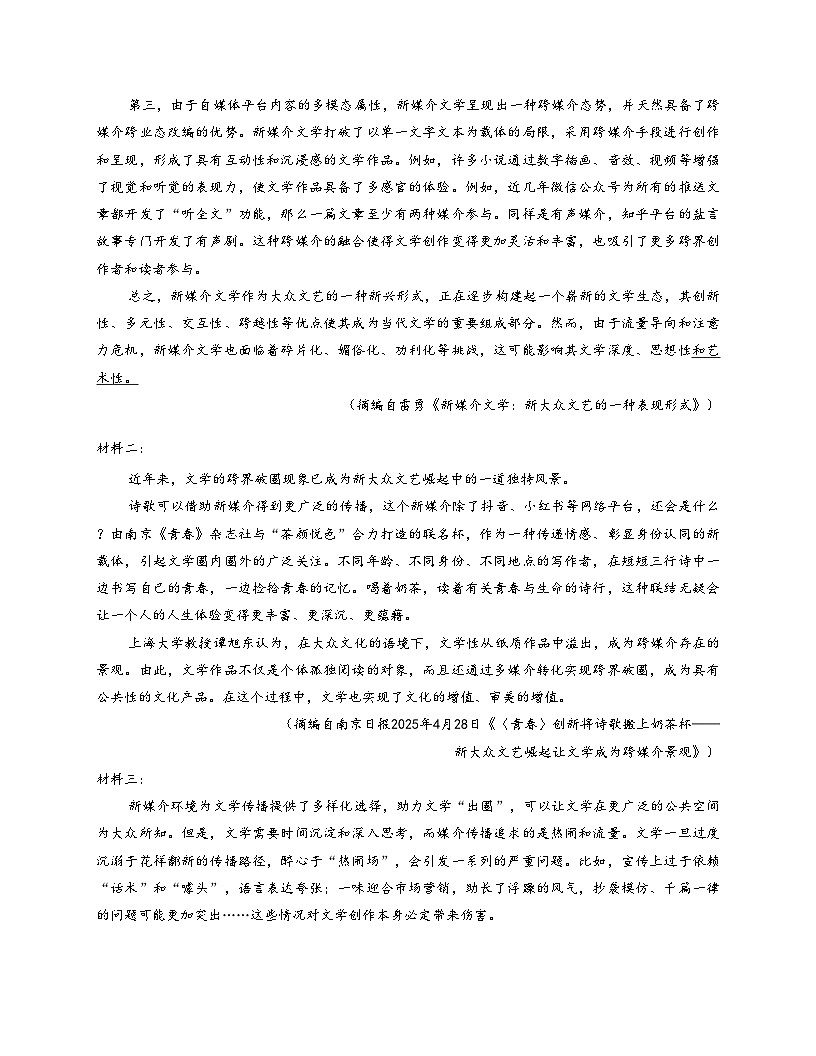 广东省深圳中学2025_2026学年高一上学期期中语文试卷（文字版，含答案）第3页