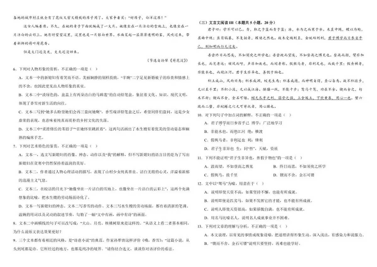 内蒙古自治区乌兰察布市集宁一中2025-2026学年高一上学期12月月考语文试题（含答案）第3页