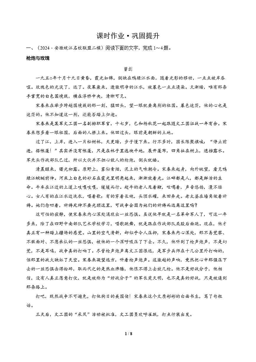 高三语文大二轮专题复习 专题二 文学类文本阅读 突破点一 分清叙事视角与叙事人称 课时作业·巩固提升（含答案）第1页