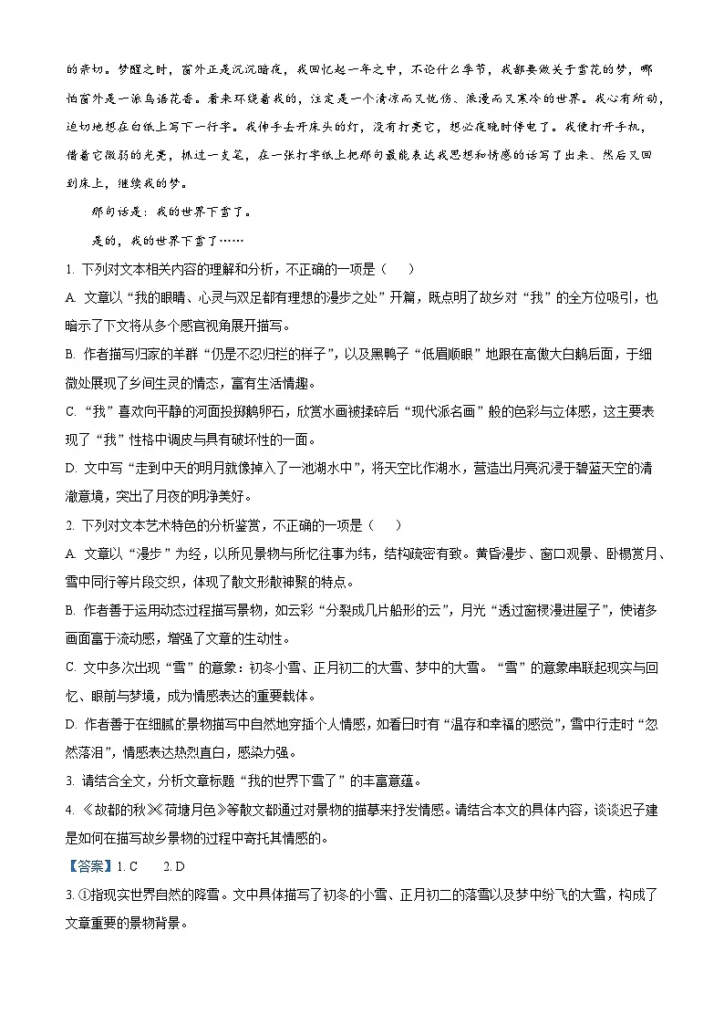 吉林省长春市东北师范大学附属中学2025-2026学年高一上学期期末练习语文试题（含答案）（含解析）第3页