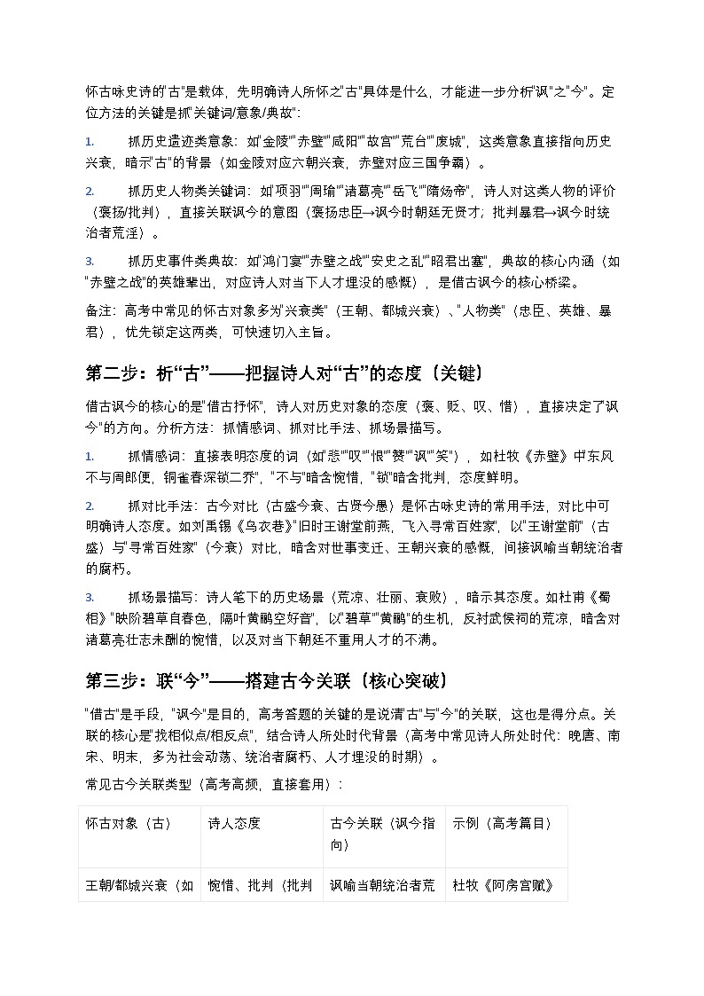 2026年高考语文古诗词鉴赏怀古咏史诗的借古讽今训练第2页