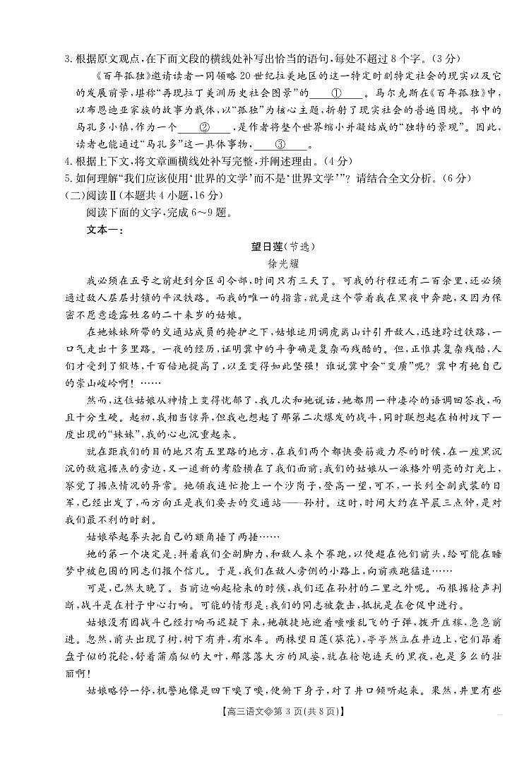 安徽省阜阳市2025-2026学年上学期高三期末语文试卷含答案第3页