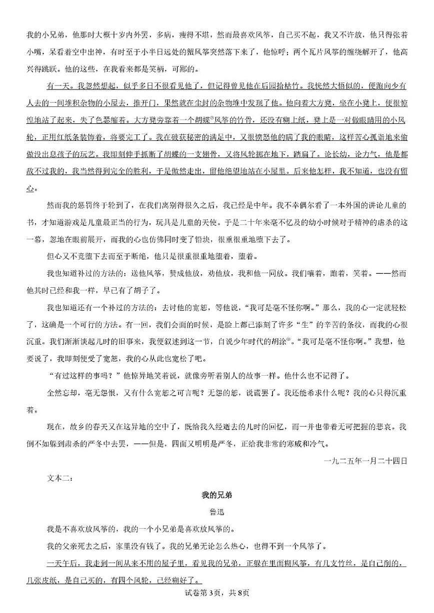 2025-2026学年吉林市长春市第十七中学高二上学期第三学程考试（期末）语文试卷（含答案）第3页