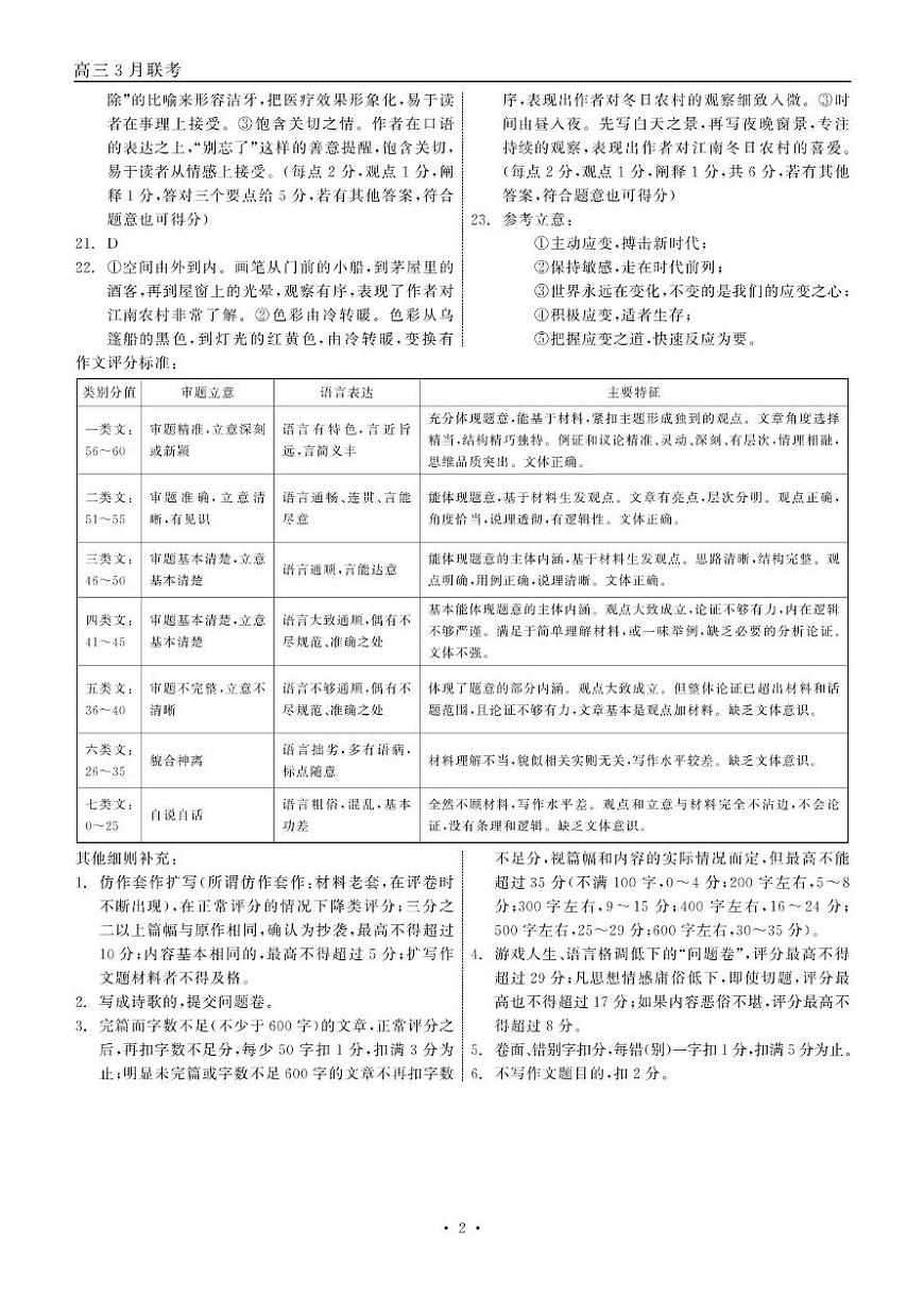 2025届高三年级3月份联合考试 语文 答案第2页