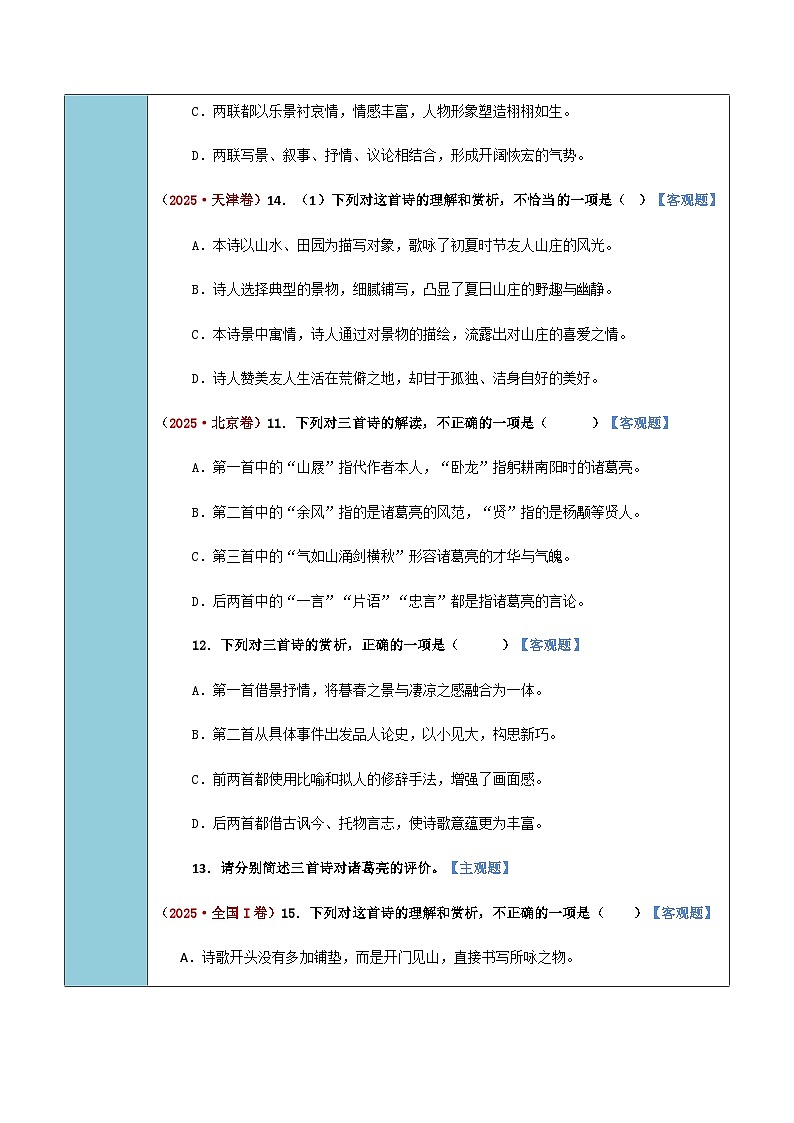 高考语文二轮讲义-古代诗歌鉴赏（理解内容情感）（知识·方法·能力清单）（全国通用）（学生版）第2页