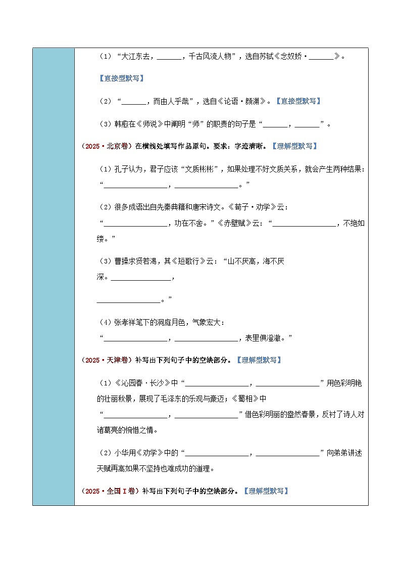高考语文二轮讲义-名篇名句默写（直接型默写与理解型默写）（知识·方法·能力清单）（全国通用）（教师版）第2页