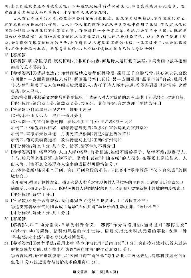 安徽省合肥一六八中学2025届高三最后一卷语文答案第3页