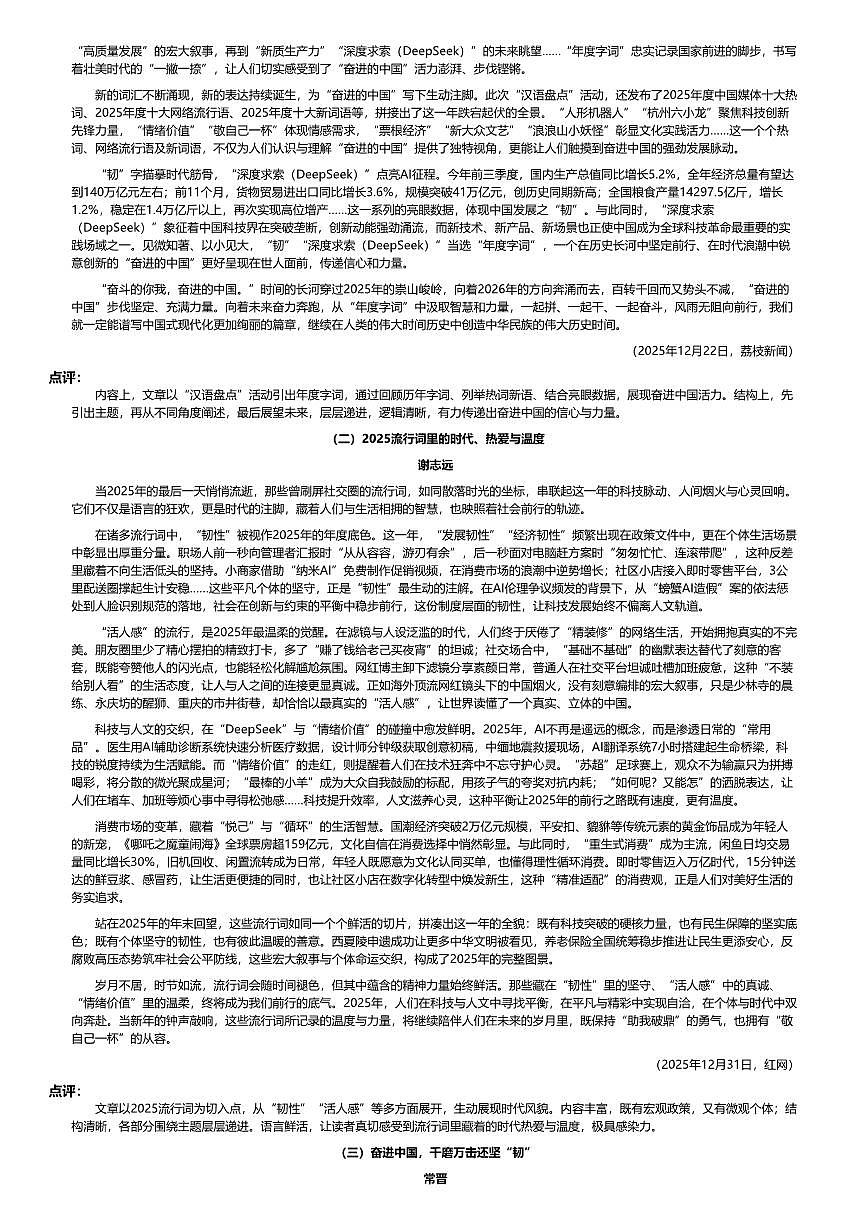 2026年语文高考二轮专题复习写作素材练习-2025年度热词第2页