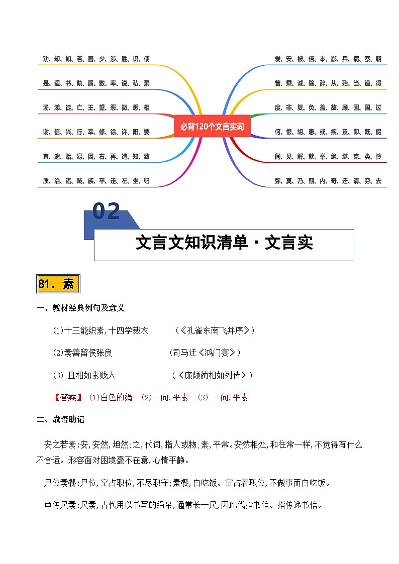 高考语文一轮-必背120个文言实词（81-120）（知识清单）（全国通用）教师版第2页