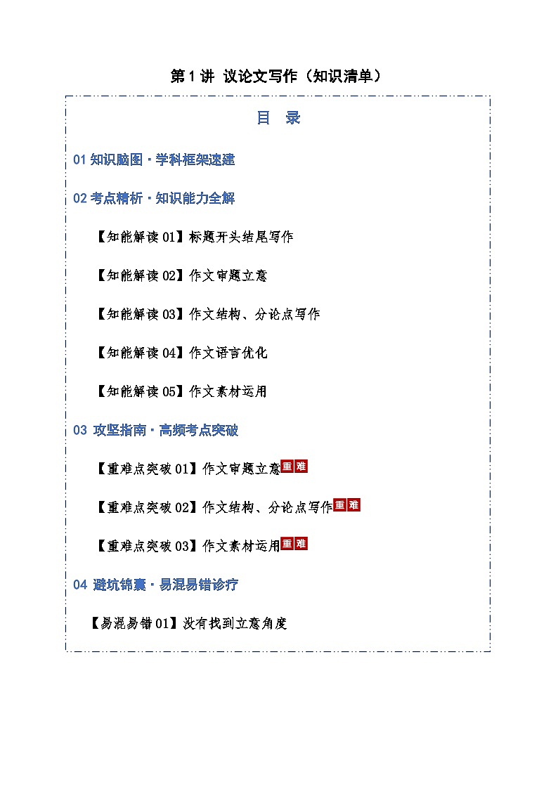 高考语文一轮-议论文写作（知识清单）（全国通用）教师版第1页