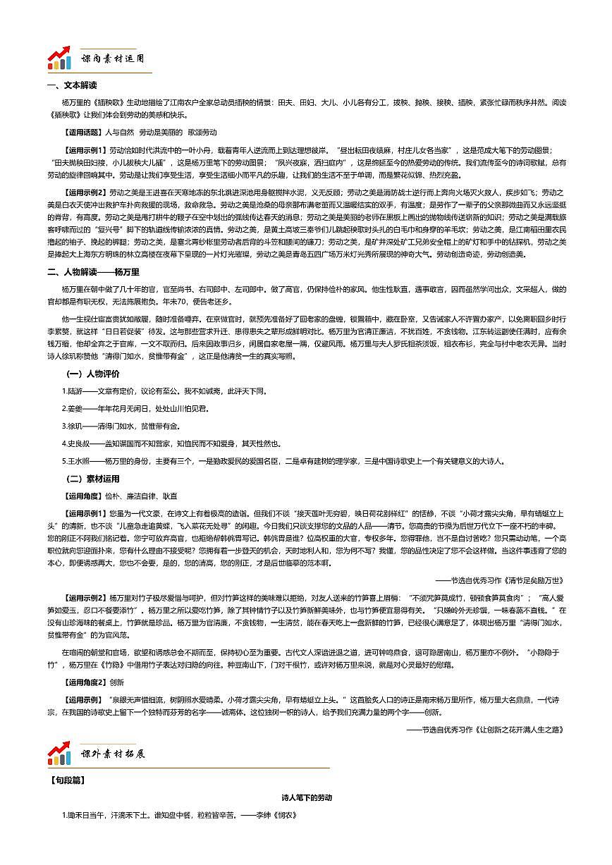 2026年语文高考二轮专题复习写作素材练习-插秧歌 杨万里第1页