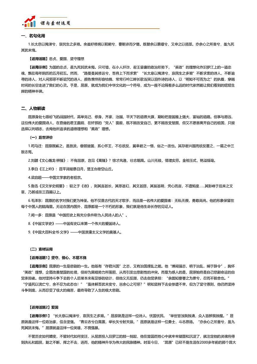 2026年语文高考二轮专题复习写作素材练习-离骚（节选）屈原第1页
