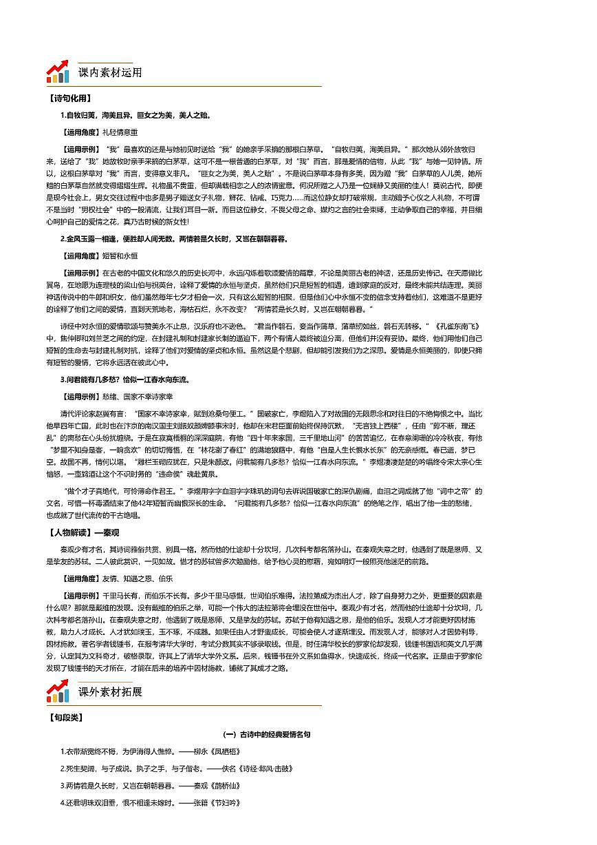 2026年语文高考二轮专题复习写作素材练习-诵读1：静女、涉江采芙蓉、虞美人、鹊桥仙第1页