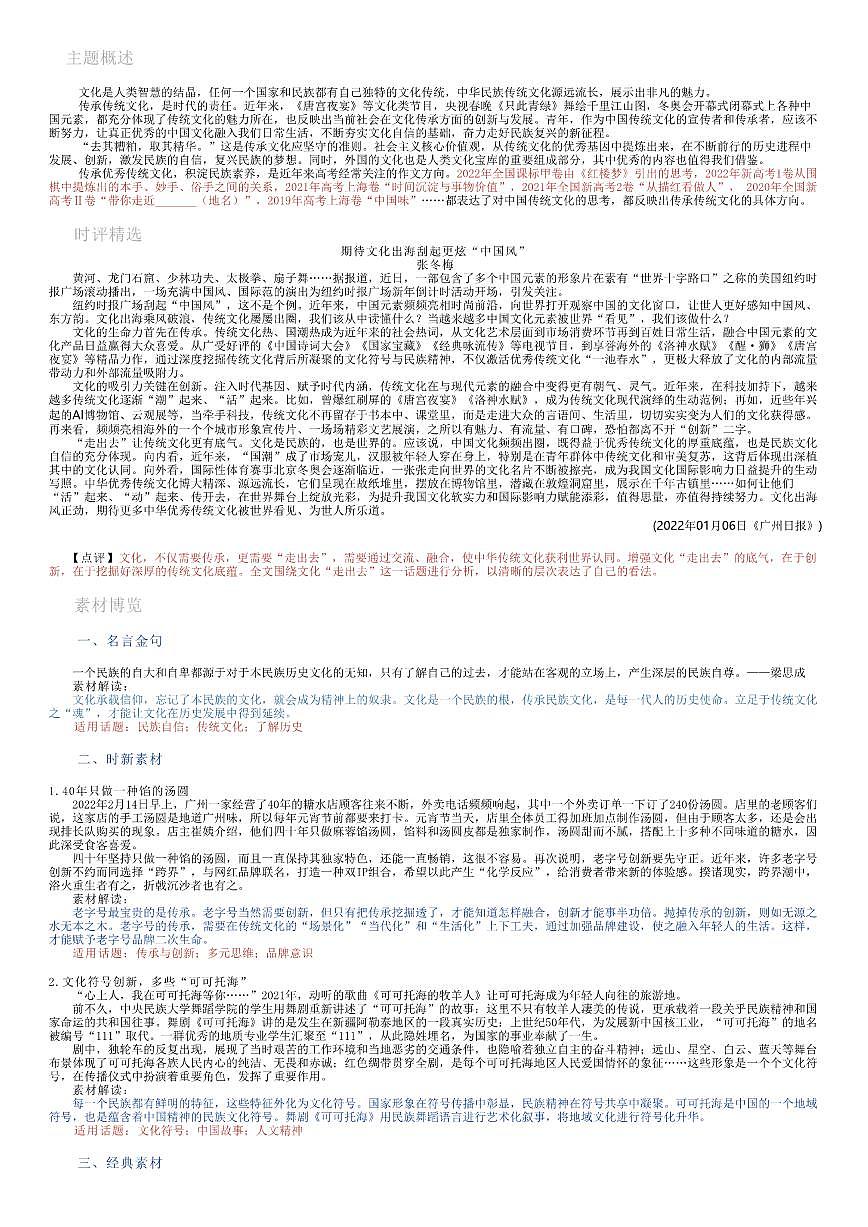 2026年语文高考二轮专题复习写作素材练习-文化传承第1页