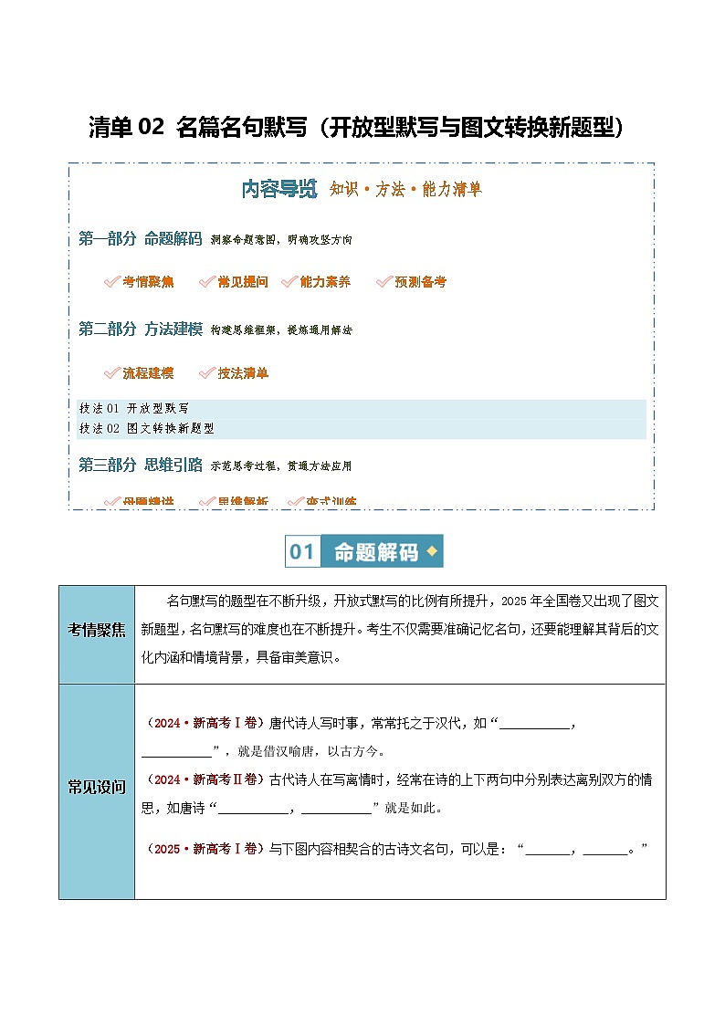 高考语文二轮知识清单-名篇名句默写（开放型默写与图文转换新题型）（全国通用）（学生版）第1页
