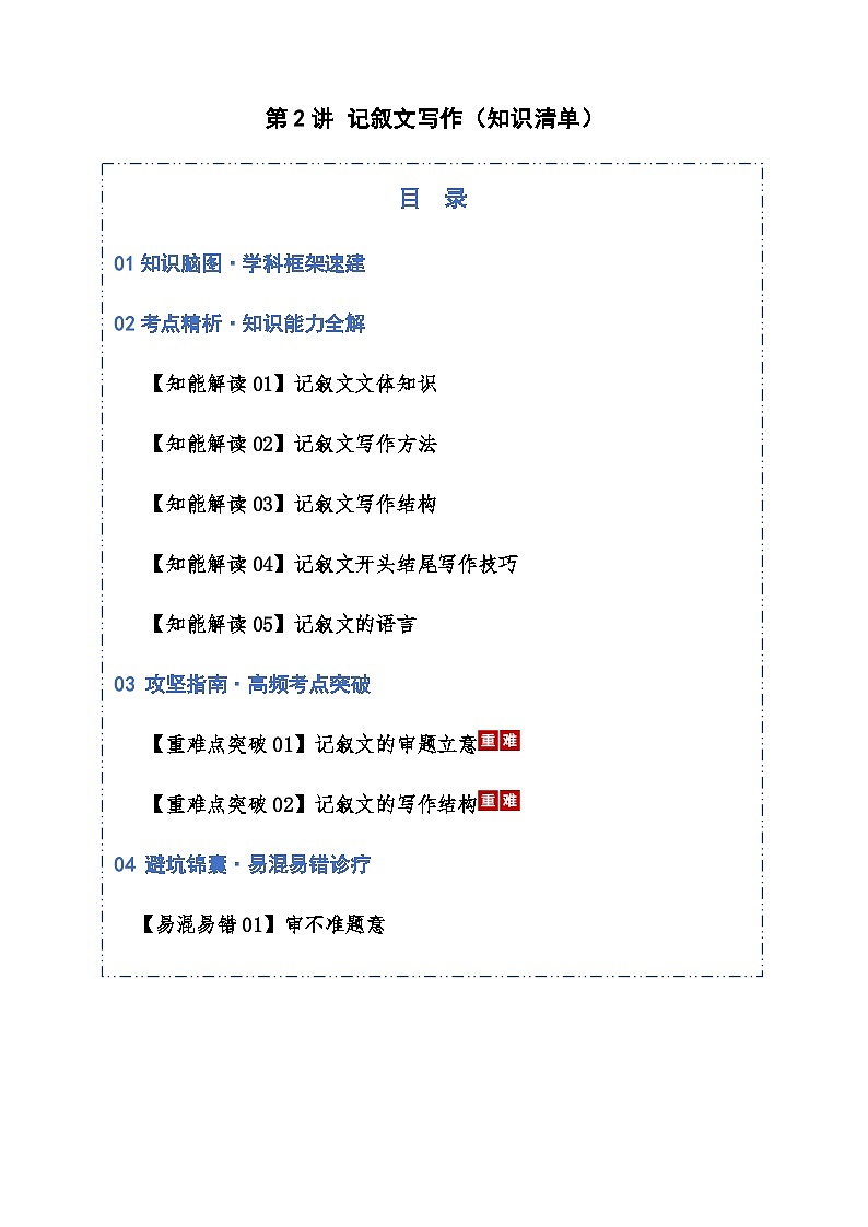 高考语文一轮-记叙文写作（知识清单）（全国通用）教师版第1页