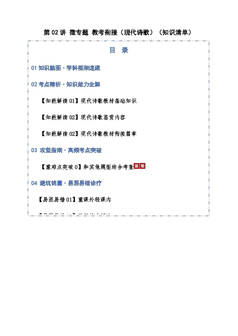 高考语文一轮-微专题 教考衔接（现代诗歌）（知识清单）（全国通用）学生版第1页