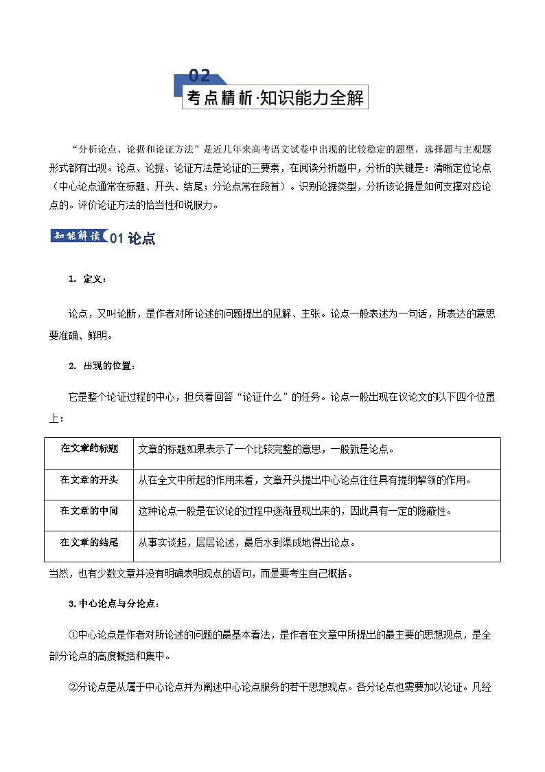 高考语文一轮-论点、论据和论证（知识清单）（全国通用）学生版第3页