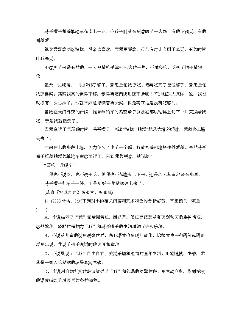 高考语文一轮复习考点检测考点08  小说语言的品味（原卷版）第3页