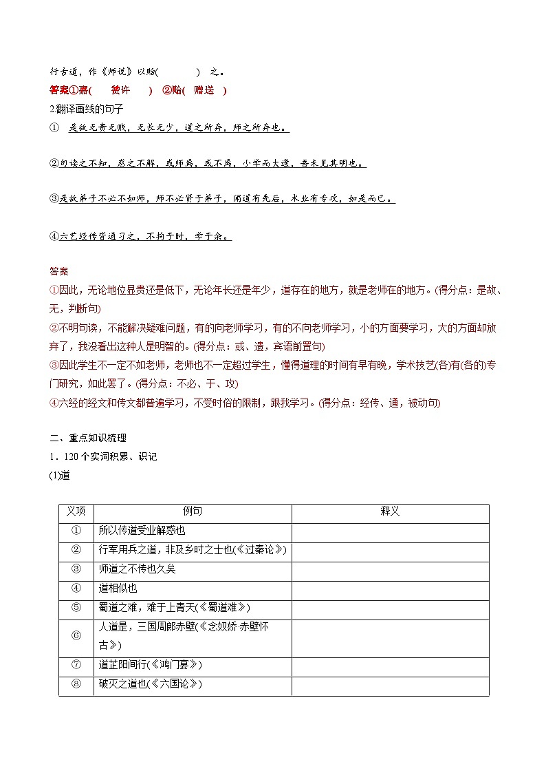 高考语文一轮复习 课内文言文挖空训练《师说》（解析版）第2页