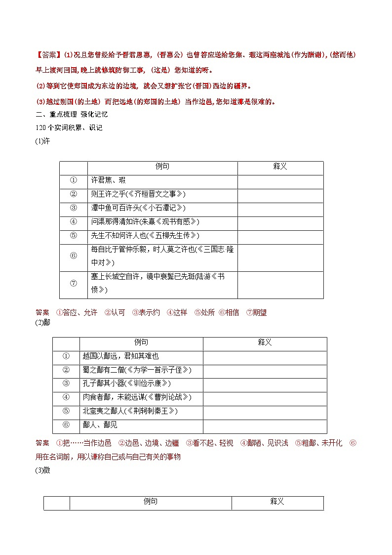 高考语文一轮复习 课内文言文挖空训练《烛之武退秦师》（解析版）第2页