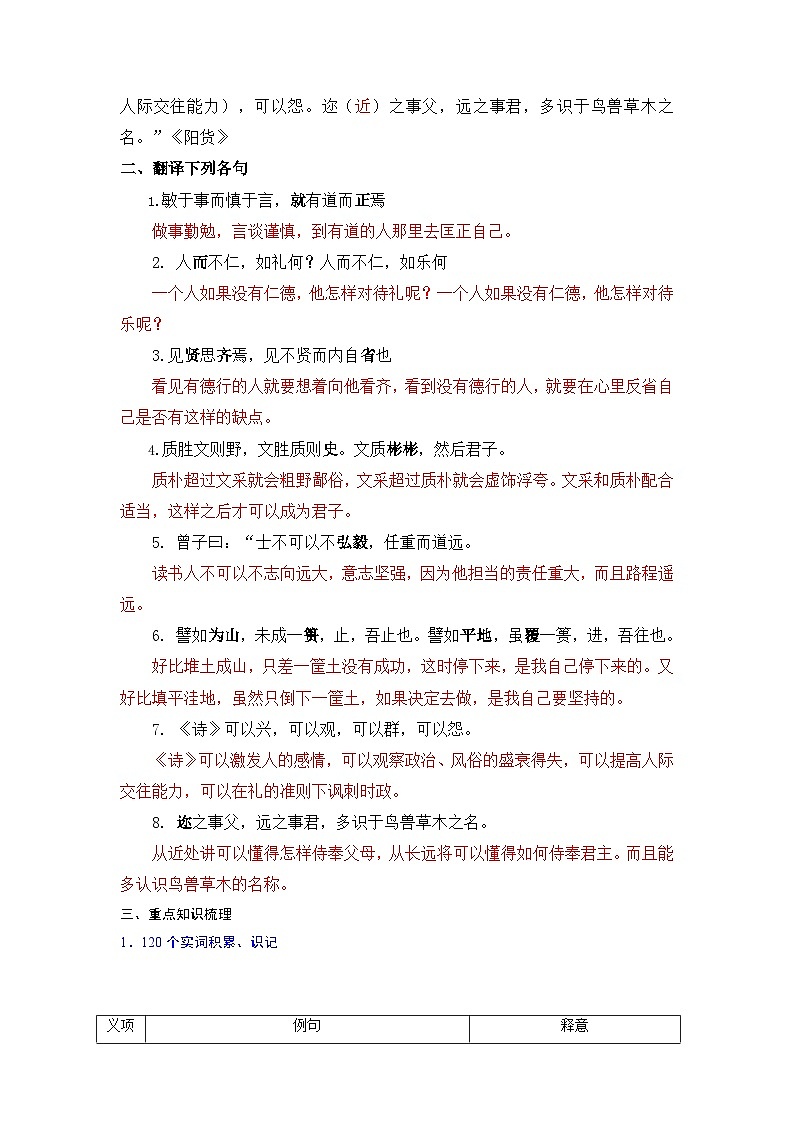 高考语文一轮复习 课内文言文挖空训练《论语》十二章（解析版）第2页